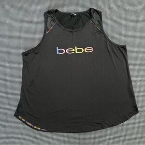 Bebe Womens Plus Size 3X Black Rainbow Logo Tank Top Sleeveless Activewear
